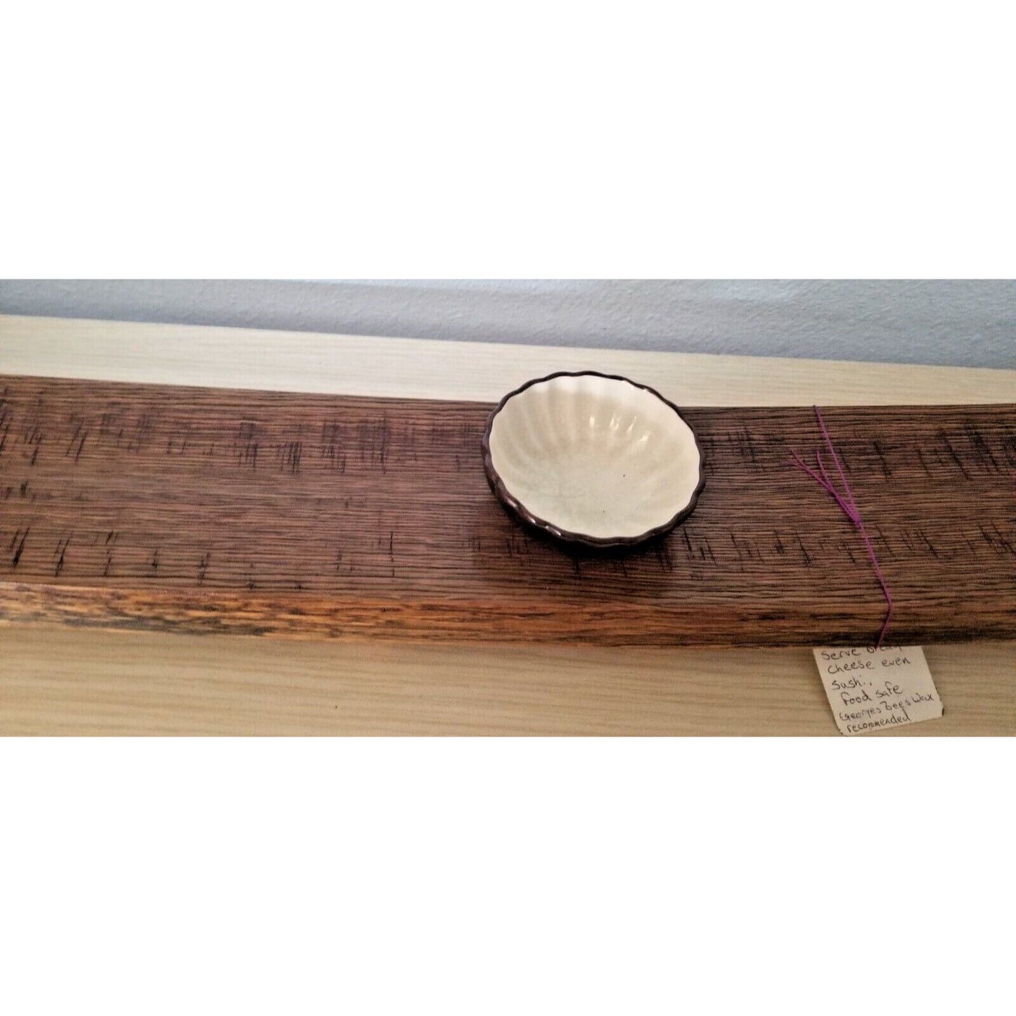 Wine Stave Sushi Tray  with Brown Dipping Bowl Stave Feet 35 " x  3 1/2 " x 2"