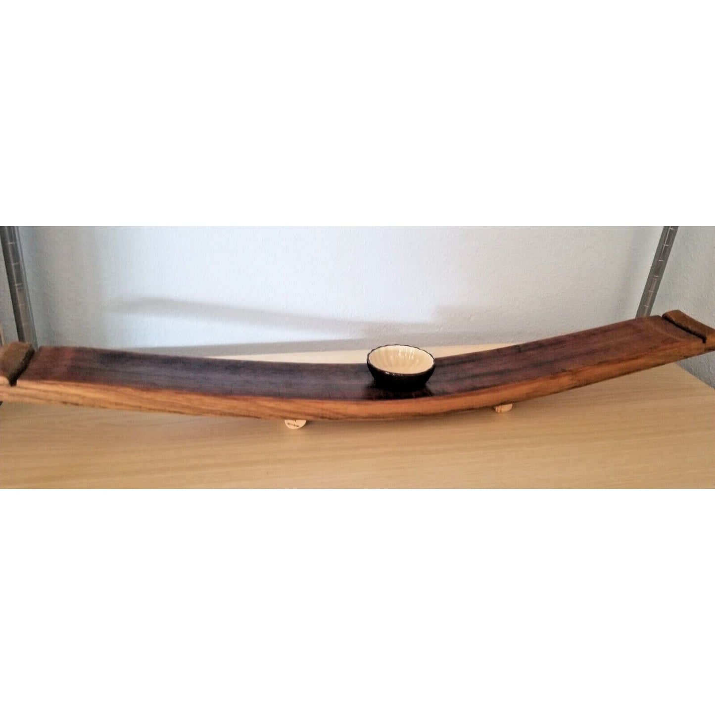 Wine Stave Sushi Tray Brown Dipping Bowl Cork Feet 34" x 3 1/2 " x 2"