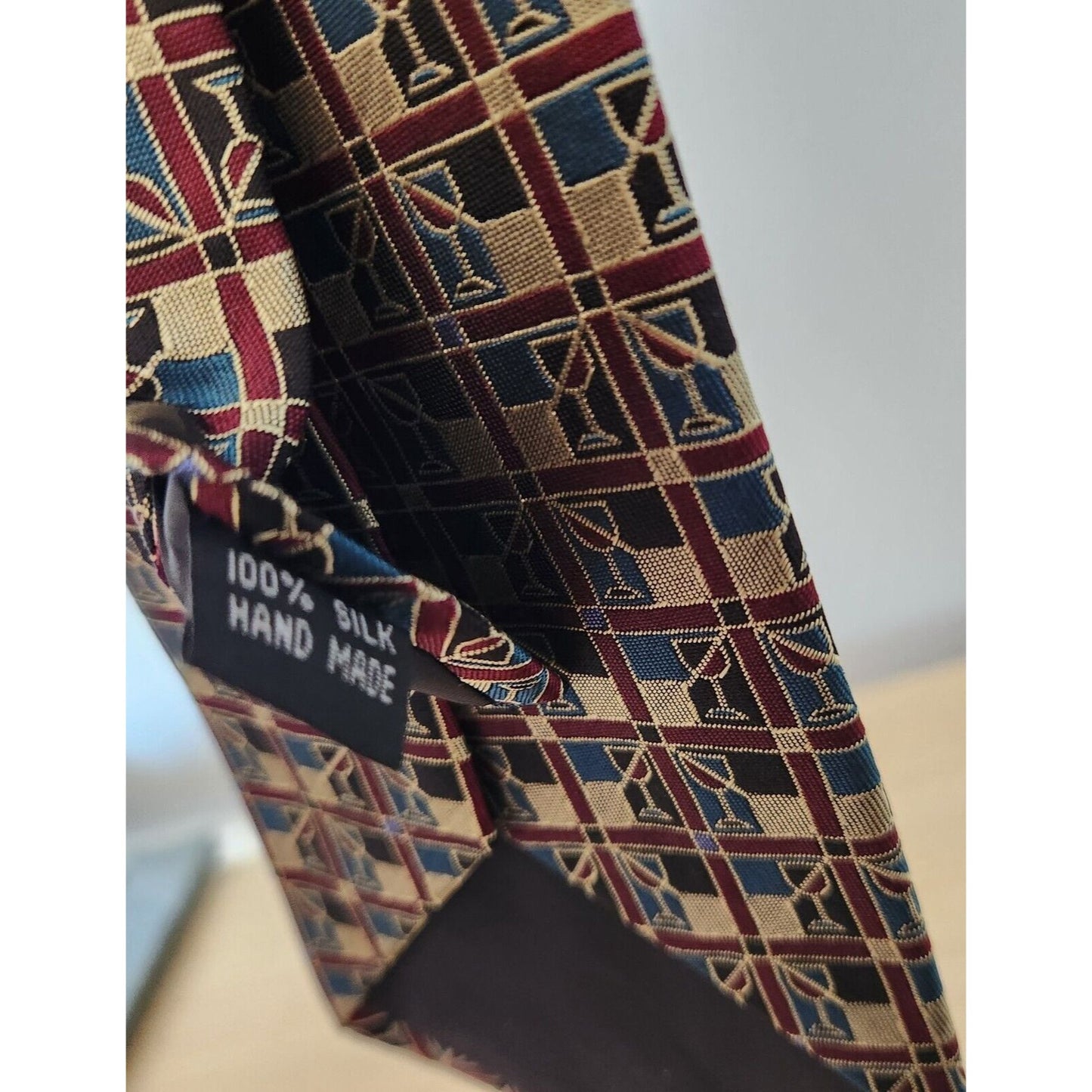 Silk Tie Brand Dino Carlotti Red Stacked Wine Glasses 56" x 4" 100% Silk
