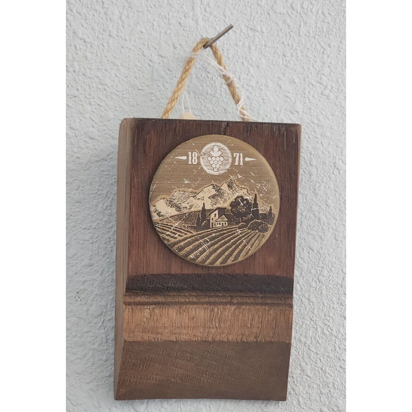 Wine Barrel Wood Sign Vineyard 1871 Button Wine Stave Stained Hanger