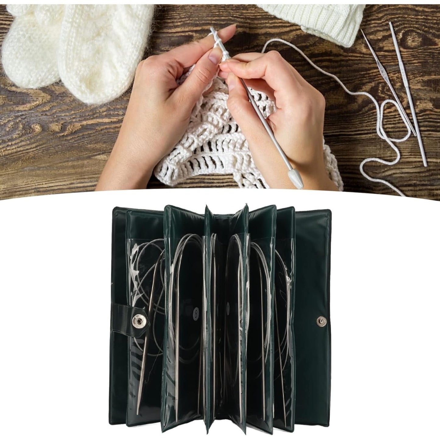 11 Pcs Circular Knitting Needles Set Length 120cm Comfortable Handle Knitting Needles Ring Sweater Needle Knitting Tool Set with Storage Bag