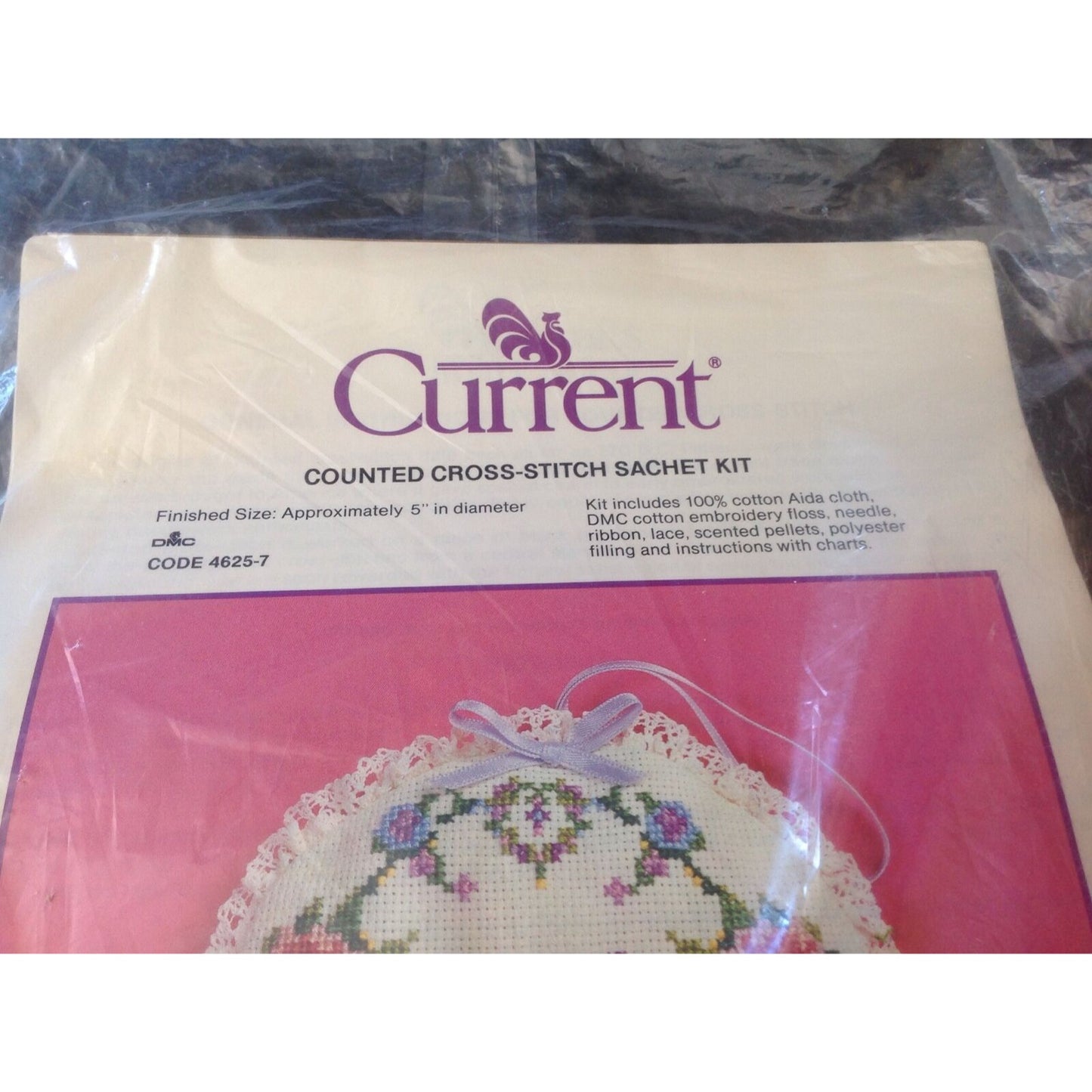 Craft Current counted cross stitch Sachet Kit Roses Round 5"  #4625-7 Heart Lace