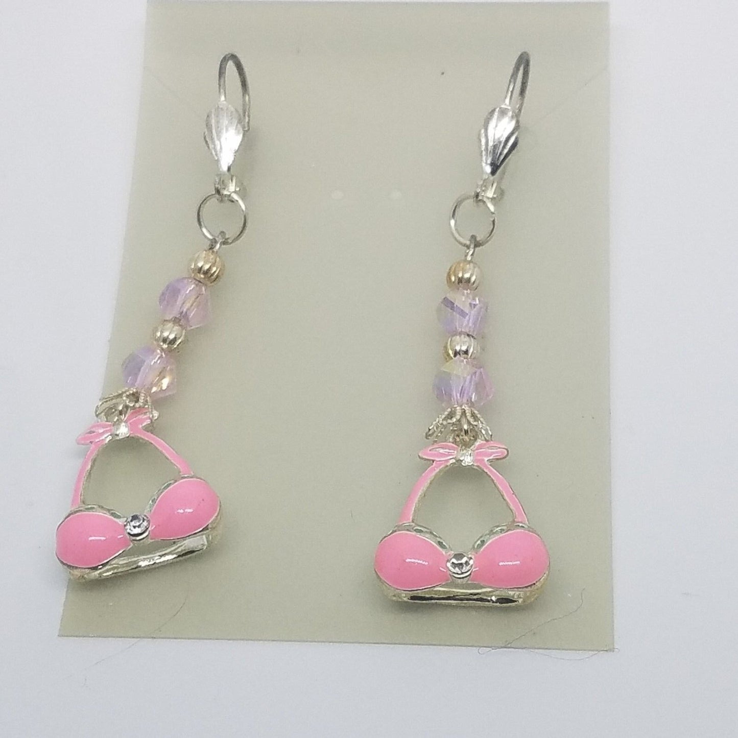 Earring Pink Bra Bikini Top 1/2 " Charm Silver Pink Bead Sterling Hooks