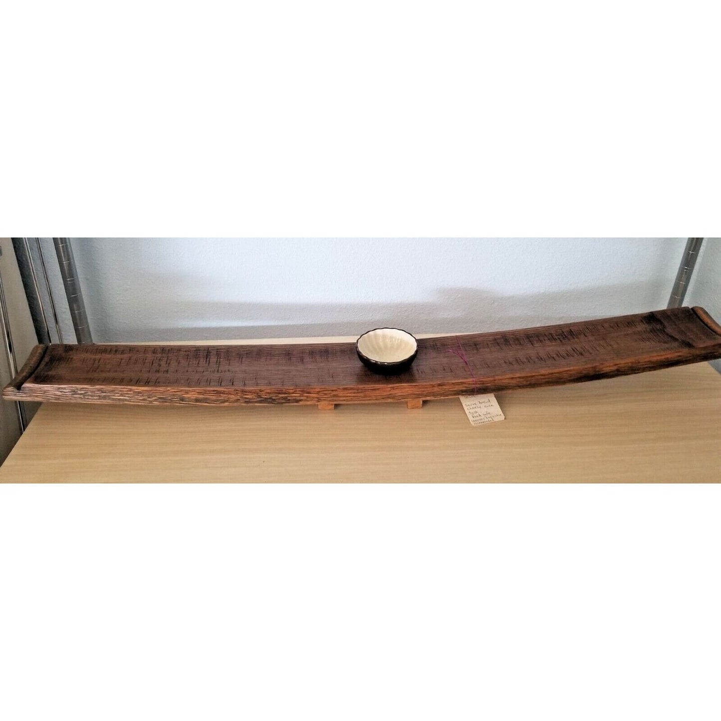 Wine Stave Sushi Tray  with Brown Dipping Bowl Stave Feet 35 " x  3 1/2 " x 2"