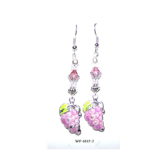 Earrings Painted Metal Grape Cluster Purple Silver White Bead Sterling Wire 2"