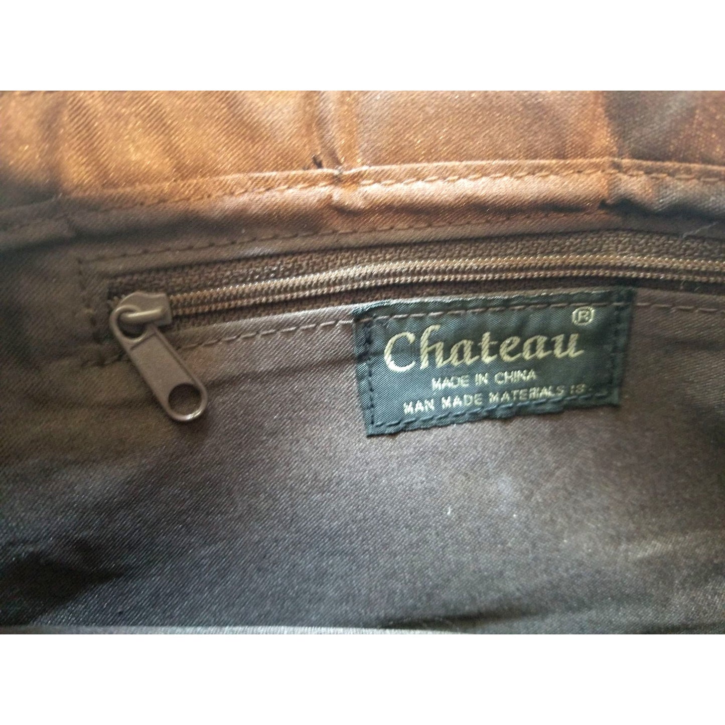 Purse Bag Brown Fringe Chateau Int Zip Top back and inside Pocket 9" x 6" x 3" Strap 17"