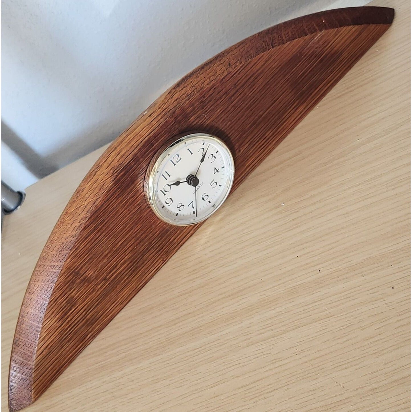 Clock Wine Barrel Top Wood Clock Wine Stained Hanger 16 " x 4 " x 1"