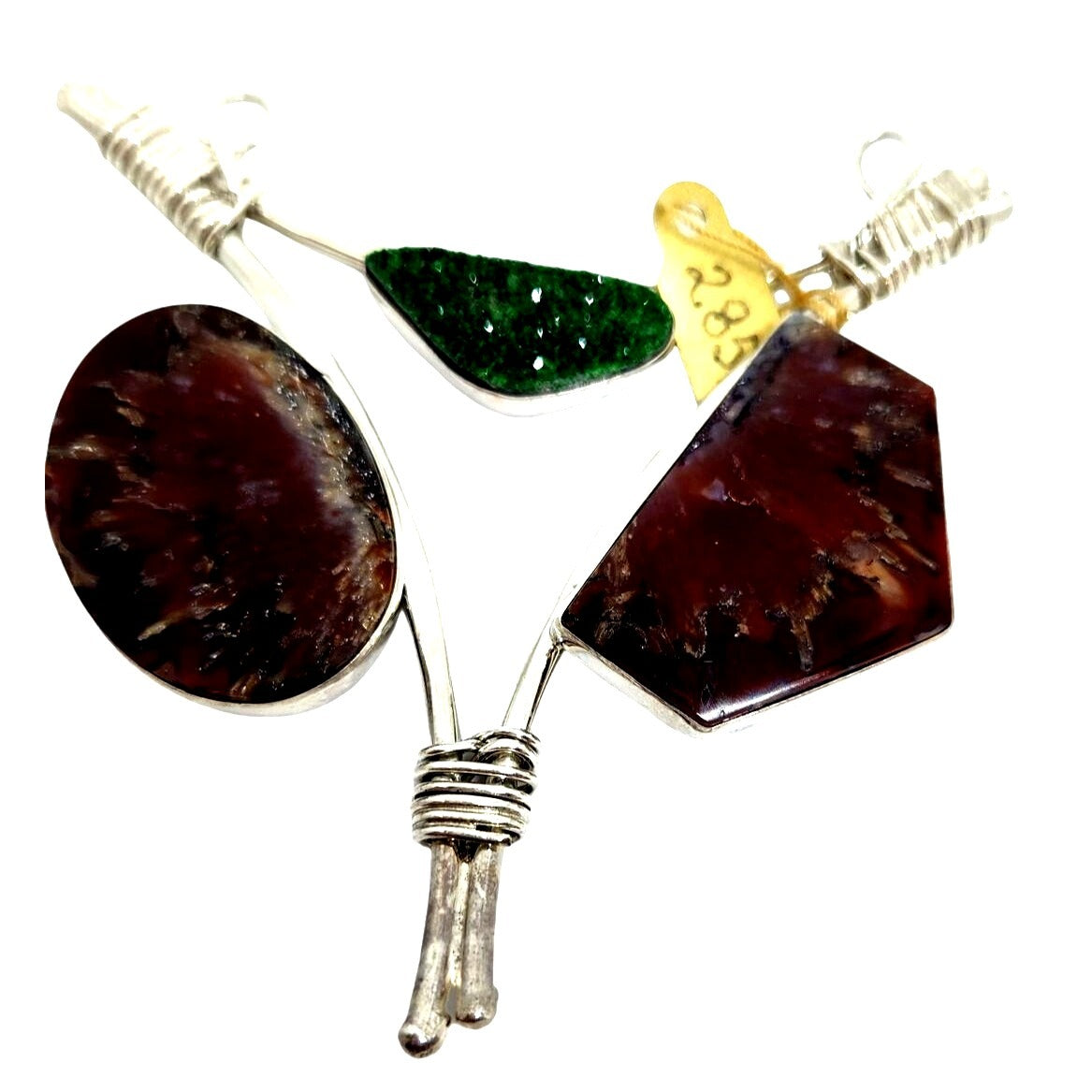 Pendant Plume Agate Druzy Silver 45.8 gr 925 Silver Jerry Fran Harr 85mm x 85mm x 85mm Triangle