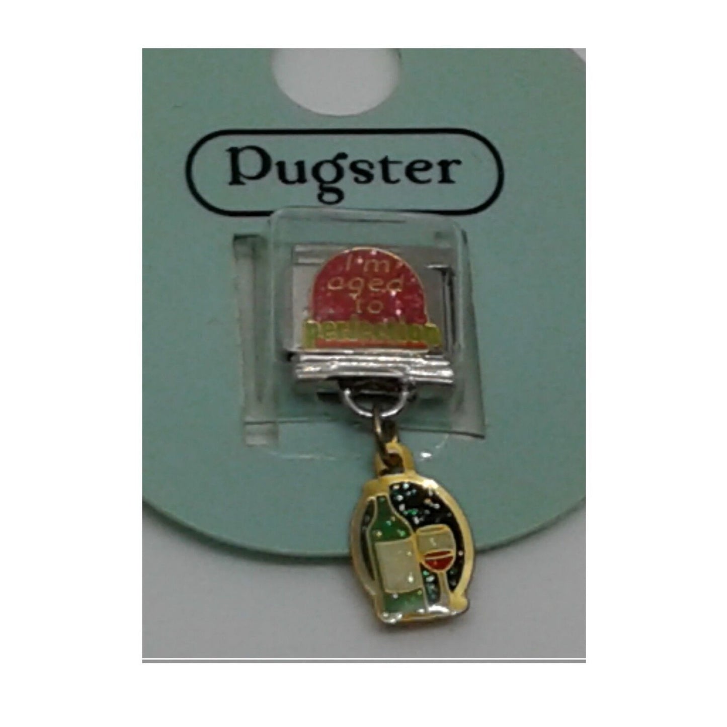 Bracelet Pugster Italian Charm Says Aged to Perfection Wine Glass Bottle