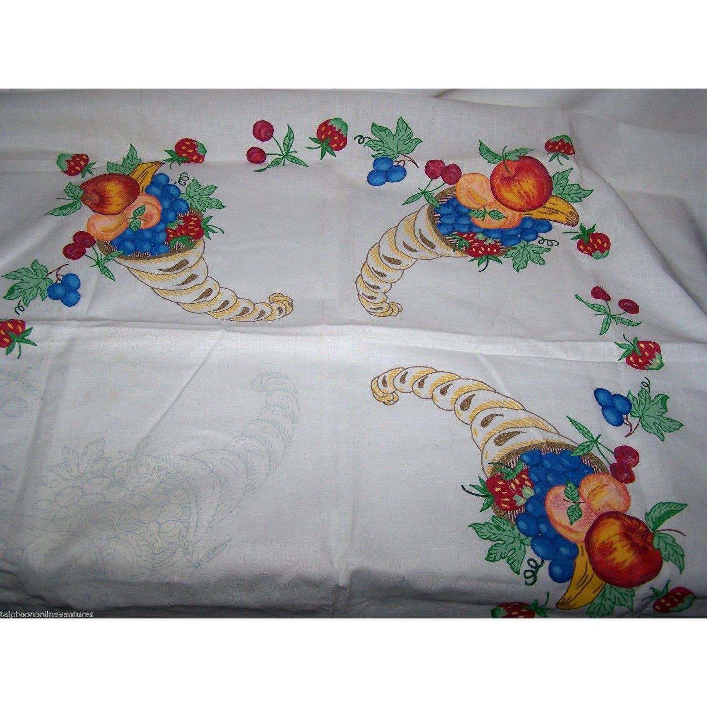 Material Fabric Cornucopia Cotton 3 Hand Painted 1 not Painted yet 35' X 35" Yellow finished trim