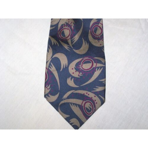 Tie Brown Blue Red Abstract Lilly Dache` Made in USA Silk 57 " L 3 1/2 " W
