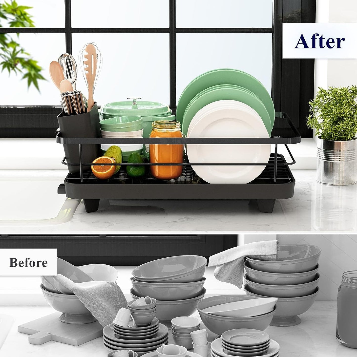 Kitsure Dish Drying Rack- Space-Saving Dish Rack, Dish Racks for Kitchen Counter, Durable Stainless Steel Kitchen Drying Rack with a Cutler
