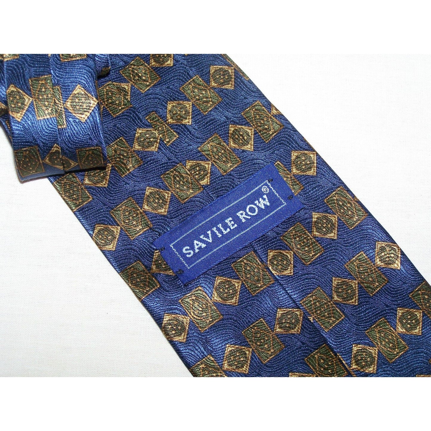 Tie Blue Gold Geometric Shape Row Savile Row Silk Made USA 58 " L 3 3/4 " W