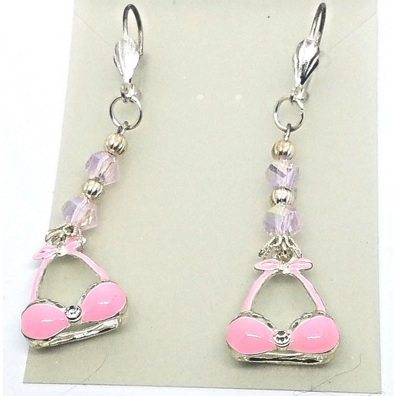 Earring Pink Bra Bikini Top 1/2 " Charm Silver Pink Bead Sterling Hooks