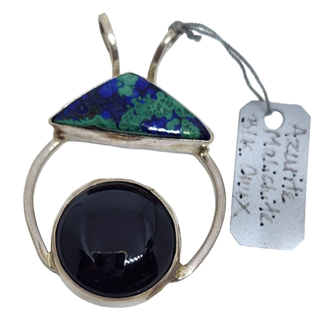 Pendant Silver Azurite Malachite Onyx 13.3 Gr 50mm x 35mm Jerry & Fran Harr Triangle
