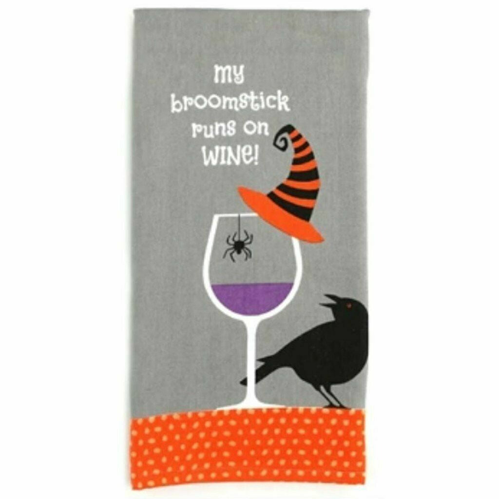 Kitchen Towel Kay Dee Size 16" x 26" My Broomstick Runs on Wine Dual Purpose