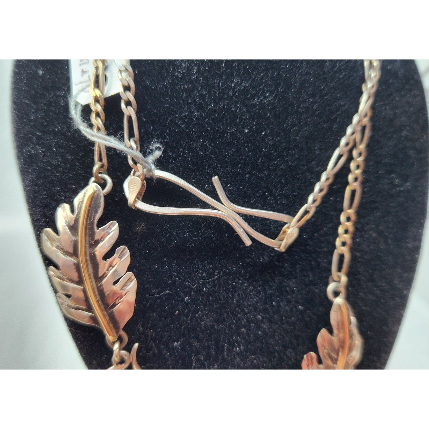 Necklace Ocean Jasper Crystal Geode Silver Leaves 14 K gold accents 25.1 Gr