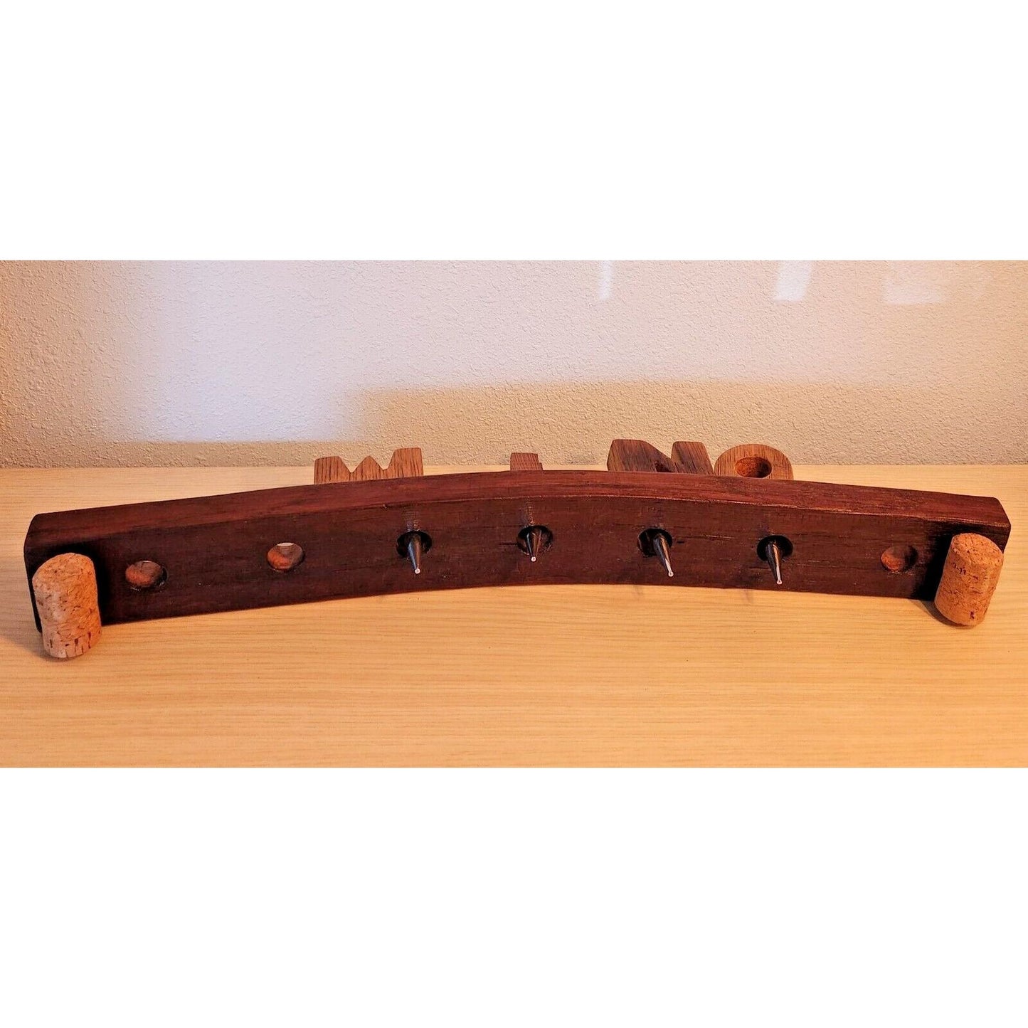 Wine Barrel Stopper Holder 7 Hole Display WINO Cork Feet 22 " x 3 " x 3 "