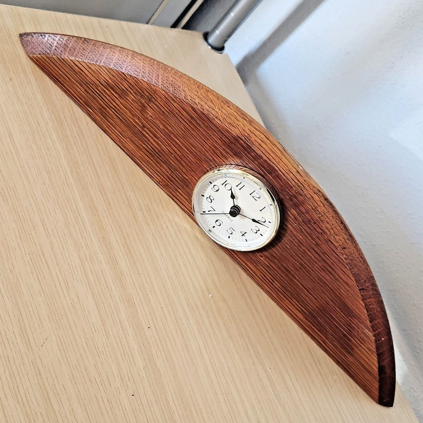 Clock Wine Barrel Top Wood Clock Wine Stained Hanger 16 " x 4 " x 1"
