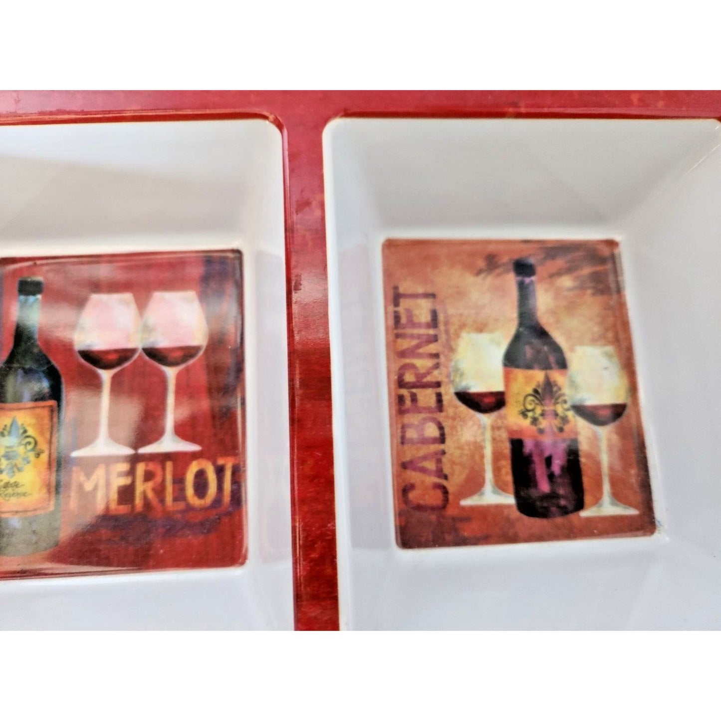 Wine Design Serving Tray 3 sections  Riesling Merlot Cabernet 15" x 6" x 2"