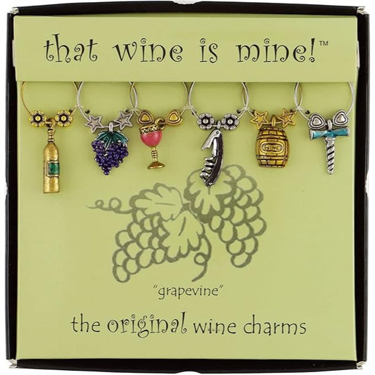 That Wine is Mine Wine Charms Grapevine 6-Piece Markers Charms Tags Glasses Wine Charm