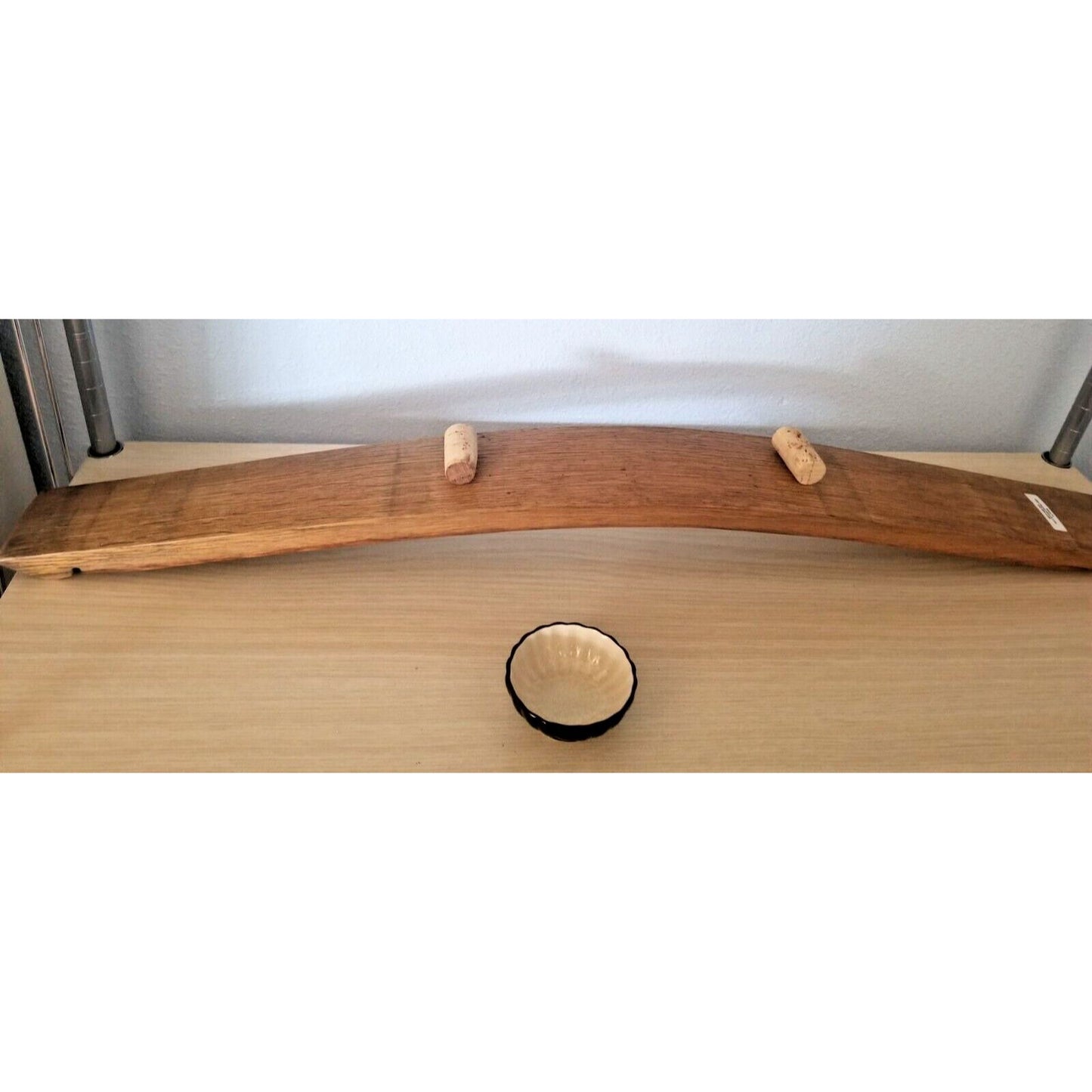 Wine Stave Sushi Tray Brown Dipping Bowl Cork Feet 34" x 3 1/2 " x 2"