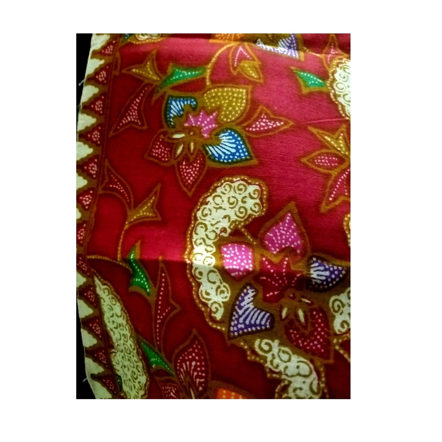 Material Fabric Cotton Red Blue White Brown 38" x 87' Flowers Hearts Leaves
