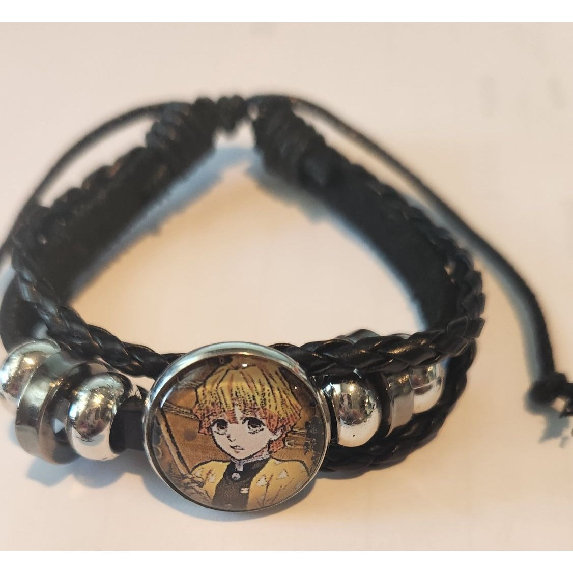 6 pcs Slayer Leather Braided Bracelet Anime Wristband Cosplay Jewelry Glass Gemstone Gifts Slider Adjustable