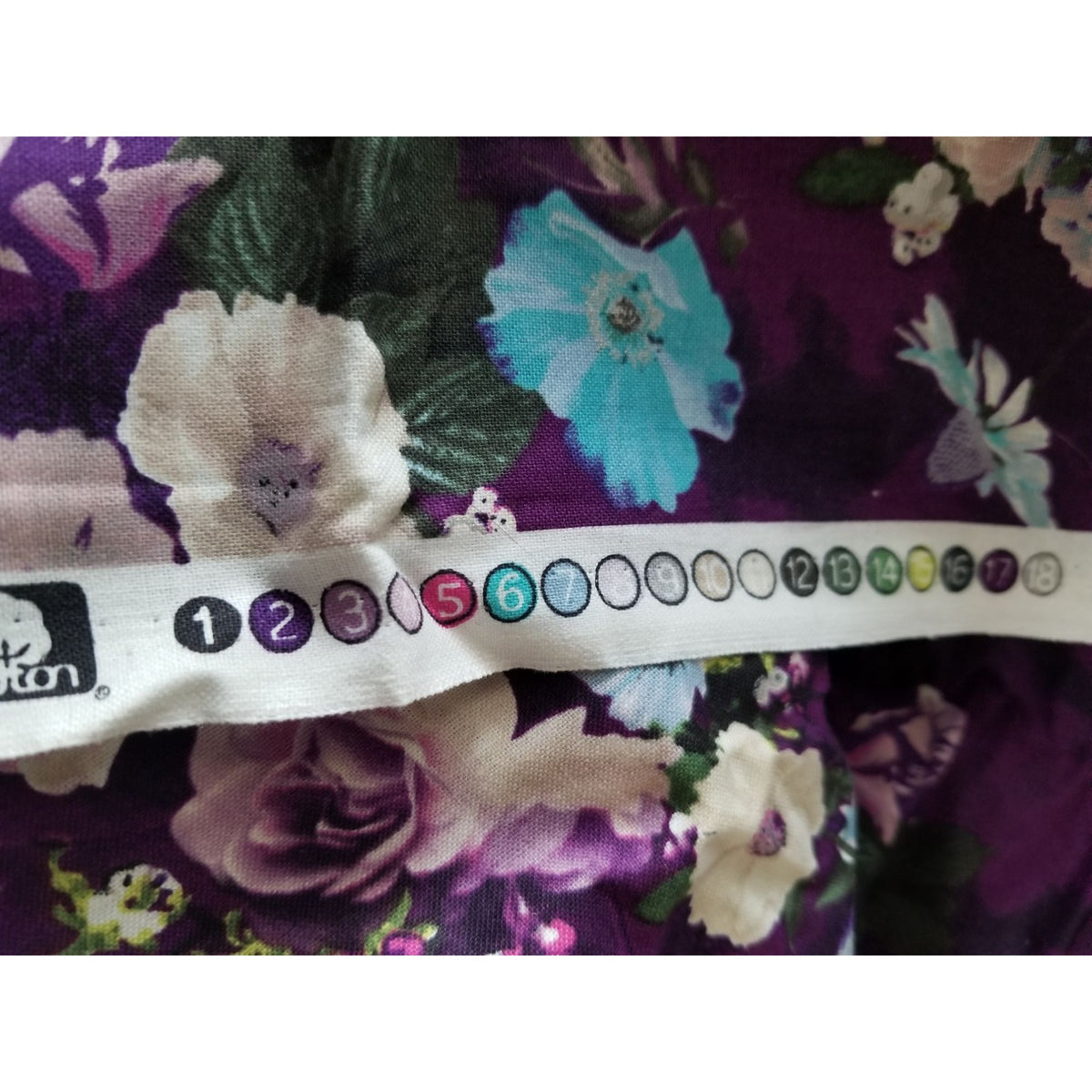 Material Dark Purple Fabric JoAnn Flowers Blue White Green Leaves 44" x 72" Cotton 2 Yrd Craft Clothing Joann