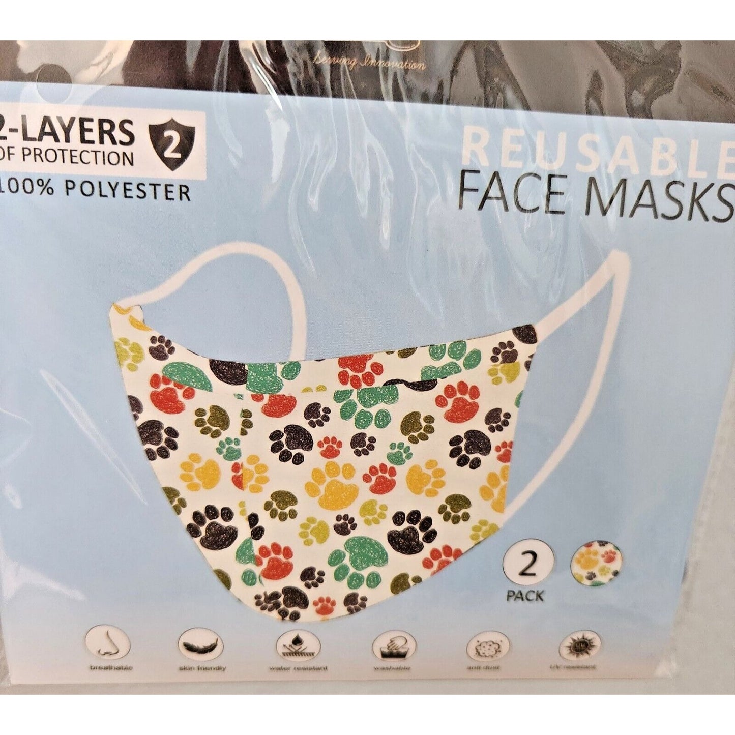 Primeware Mask Dog Paws Design Adult 2 pack 2 layers 100 % Polyester Washable