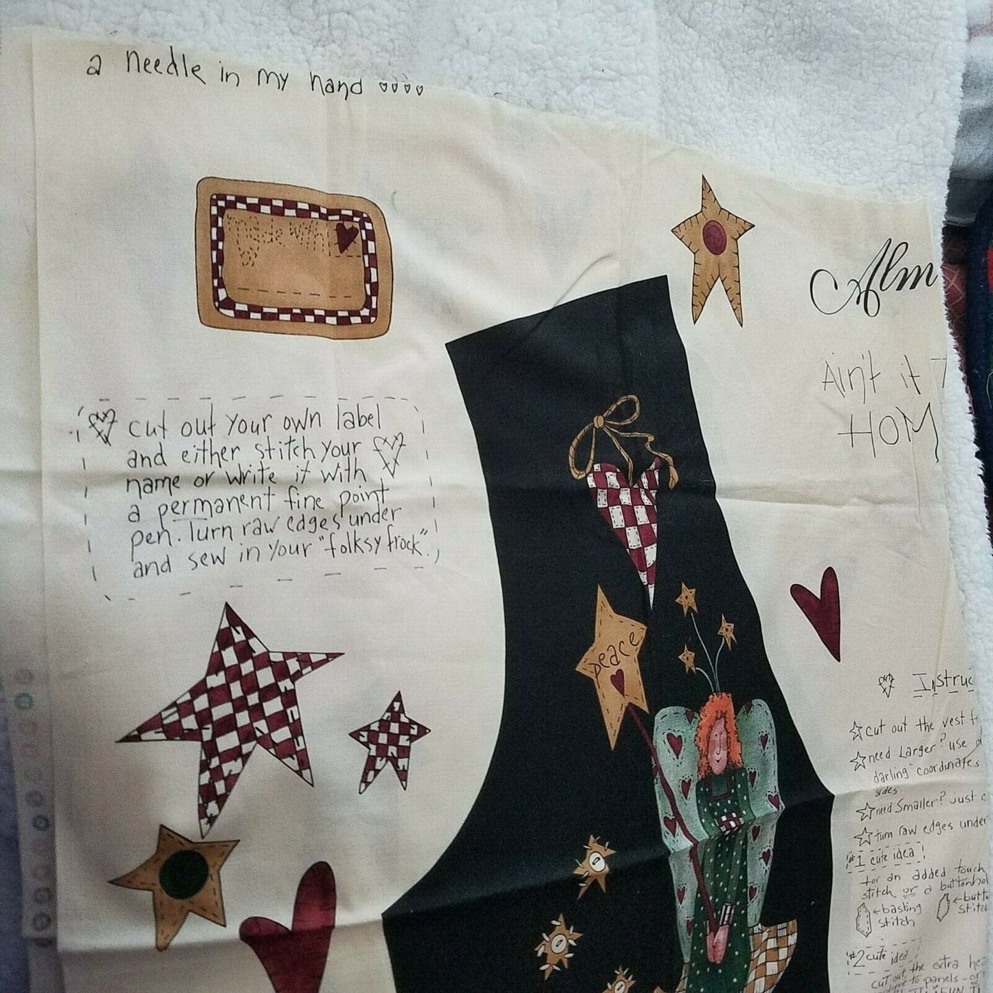 Alma Lynne Designs Printed Vest Pattern Instructions Alfolksy Adult 30" x 45"
