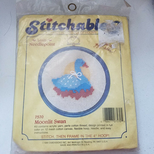 Craft Kit Stitchables Moonlit Swan # 7570 Learn Needlepoint Stitch then Frame