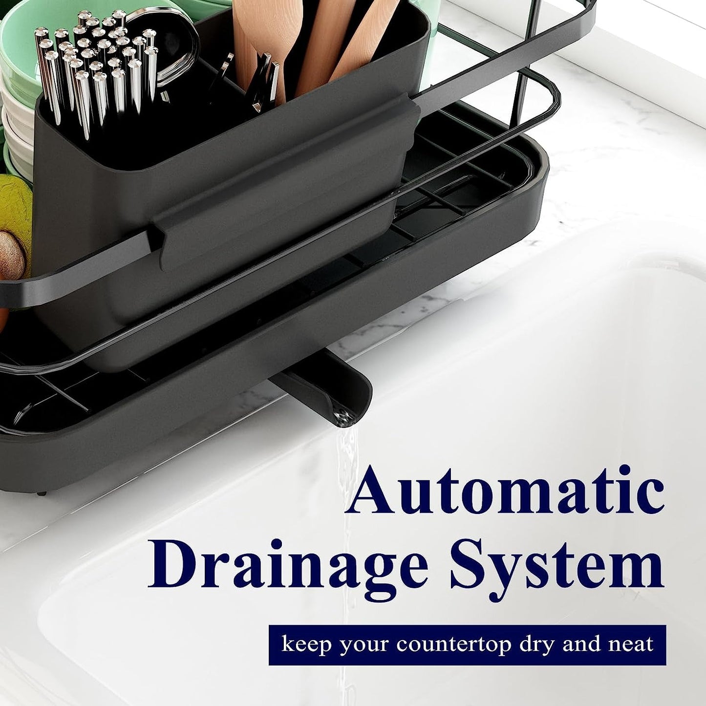 Kitsure Dish Drying Rack- Space-Saving Dish Rack, Dish Racks for Kitchen Counter, Durable Stainless Steel Kitchen Drying Rack with a Cutler