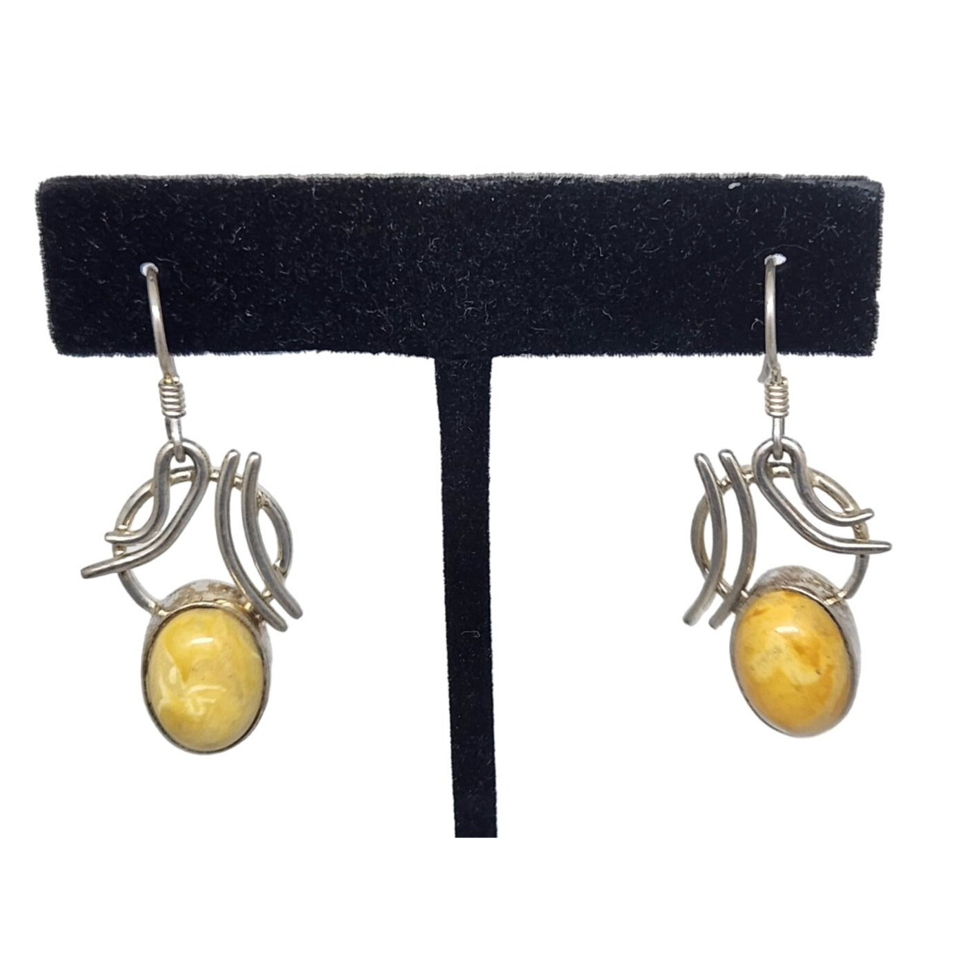 Butterscotch Amber Earrings 7.2 Gr Silver Hooks Amber 12mm x 15mm Silver Accents