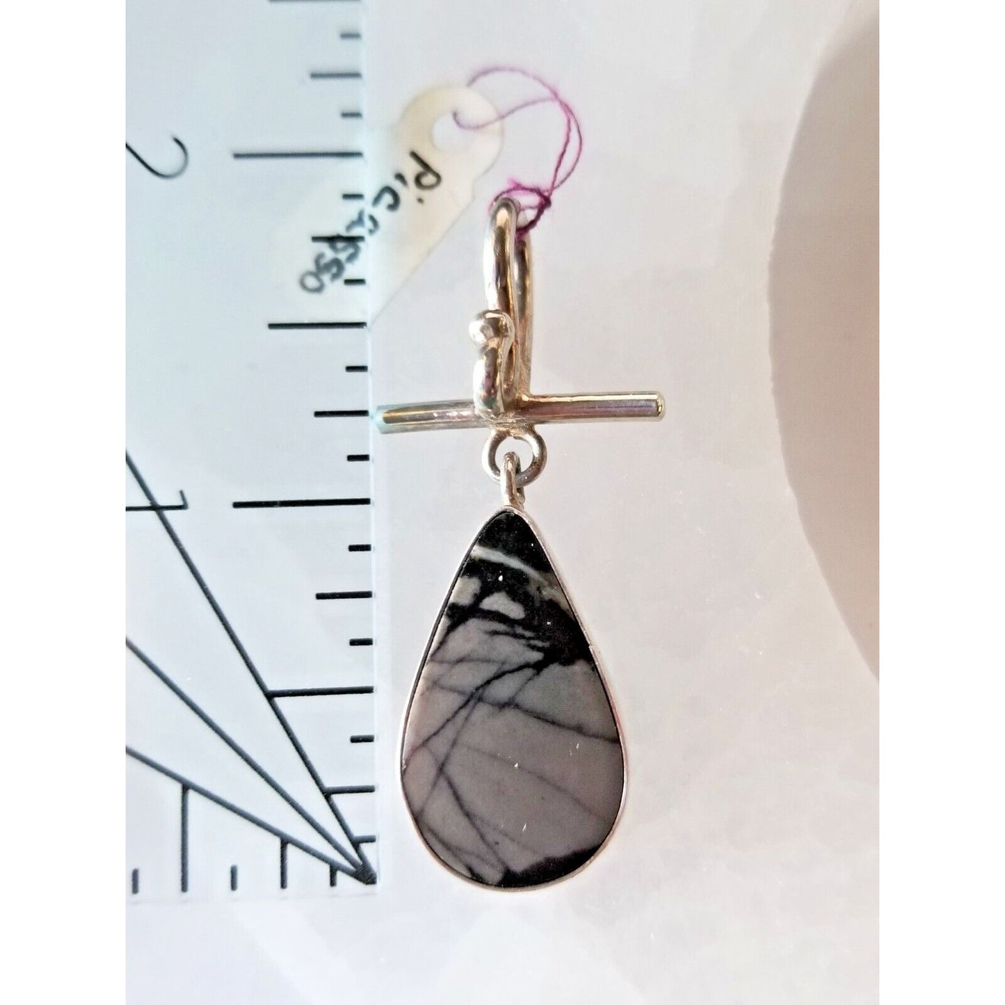 Jewelry Pendant Picasso Agate 1"  Tear Drop 925 Silver