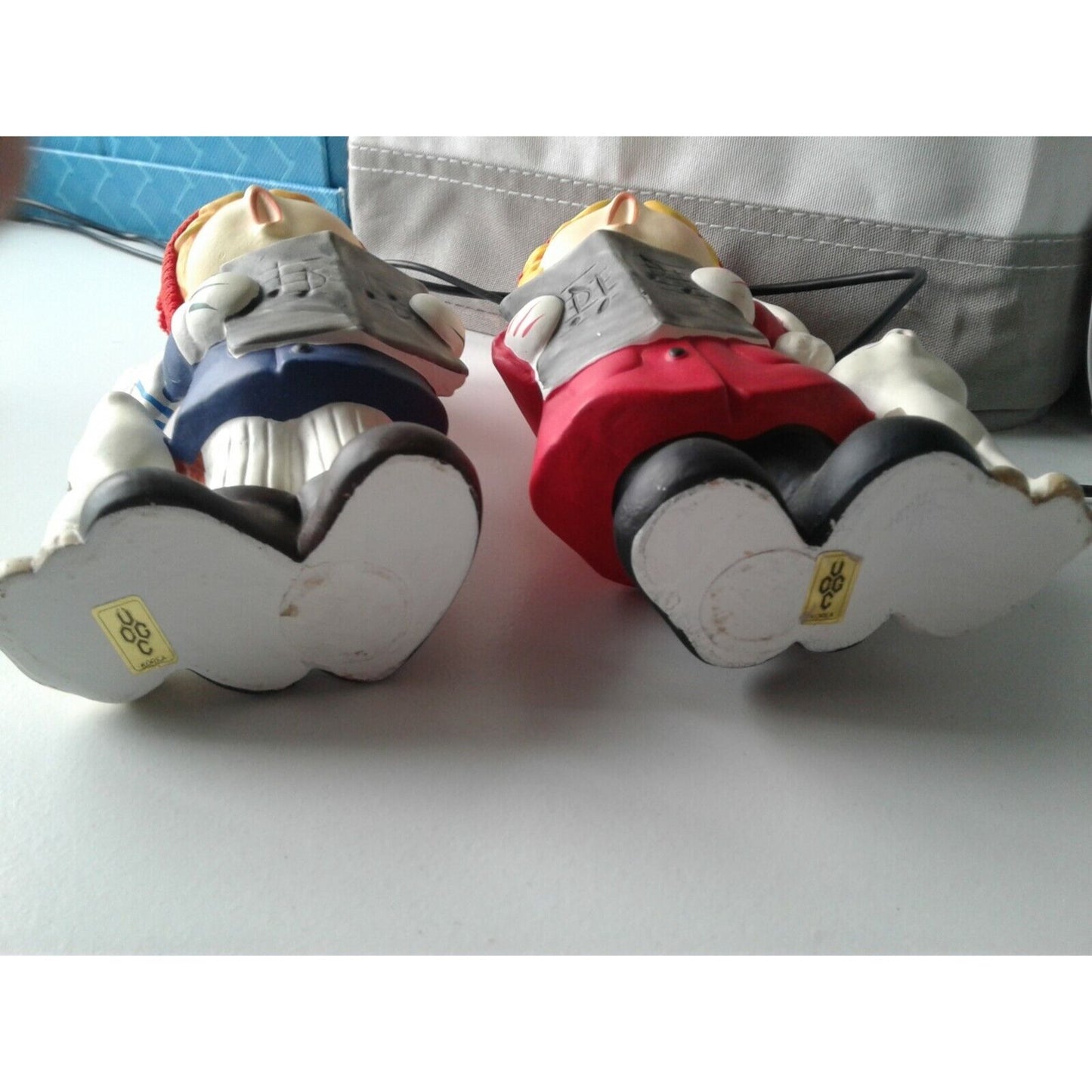 Statue Singing Boy & Girl Red Fabric Hat Holding Song Book Dog Cat Singing UOGC