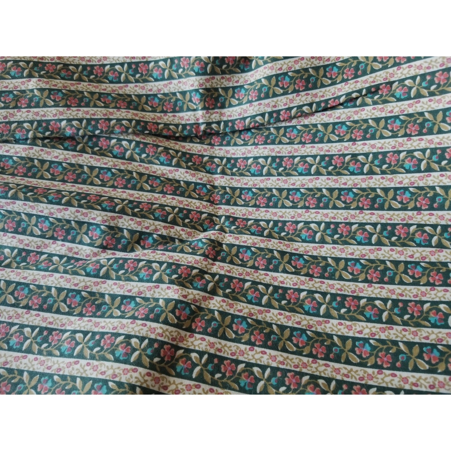 Material Cotton Stripes Blue White Flowers Pink Roses 45" 2 1/2 Yards