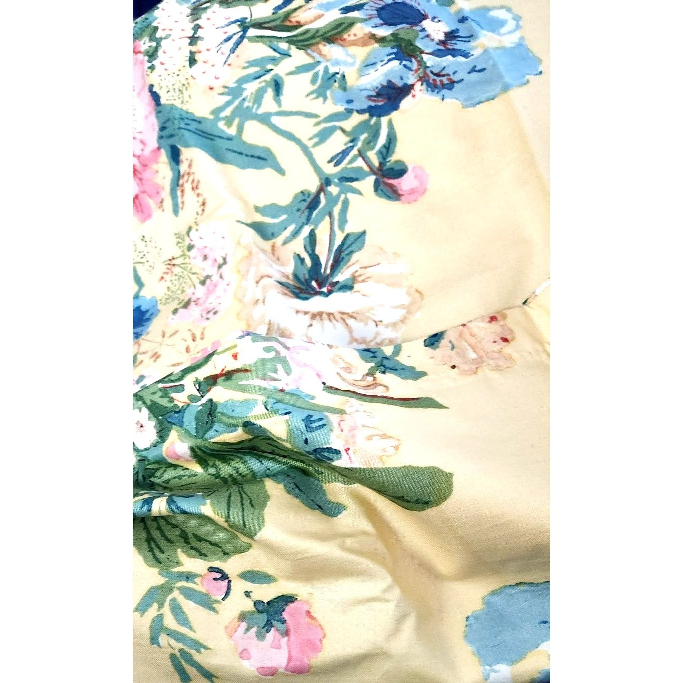 Material Big Pink and White Flowers Greenery Curtain Panel 48 x 46 Cotton Blend 2 Finished sides