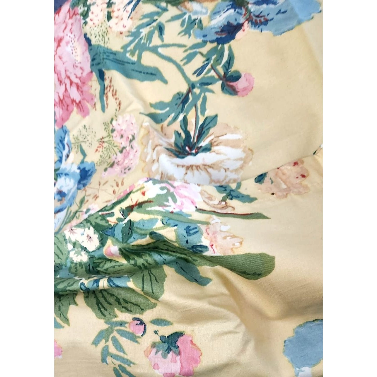 Material Big Pink and White Flowers Greenery Curtain Panel 48 x 46 Cotton Blend 2 Finished sides