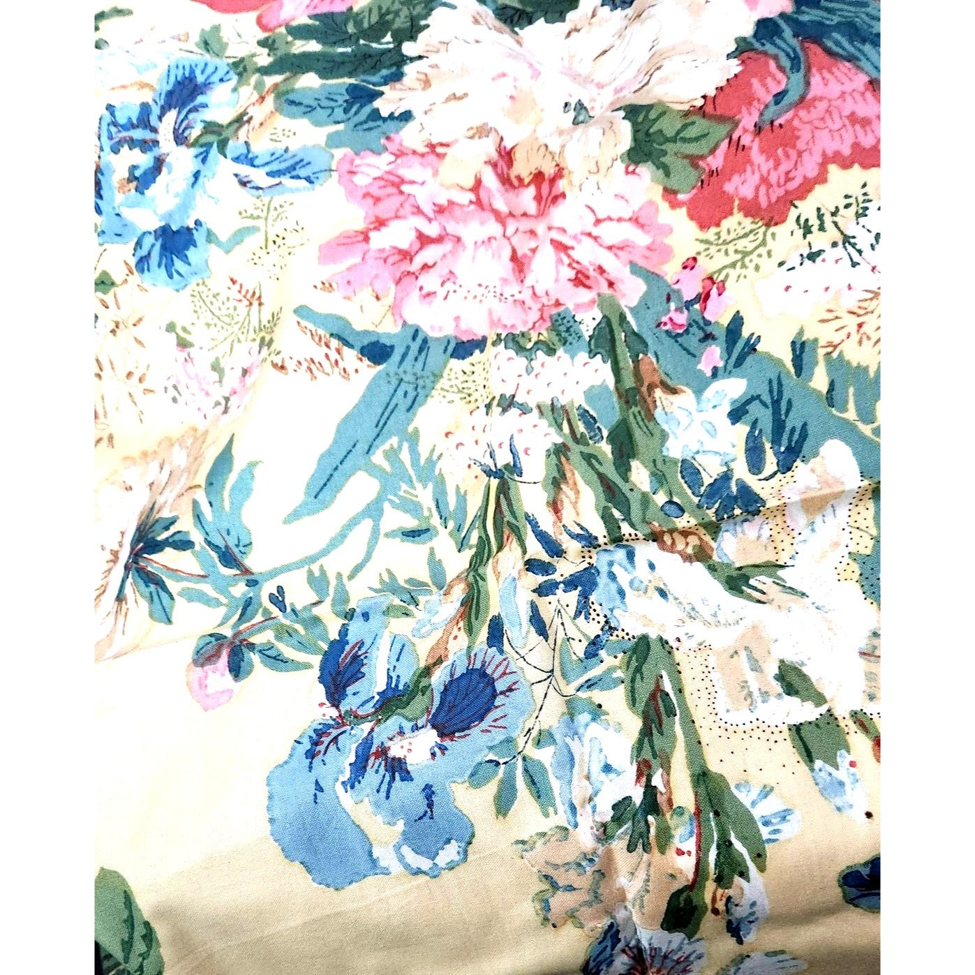 Material Big Pink and White Flowers Greenery Curtain Panel 48 x 46 Cotton Blend 2 Finished sides
