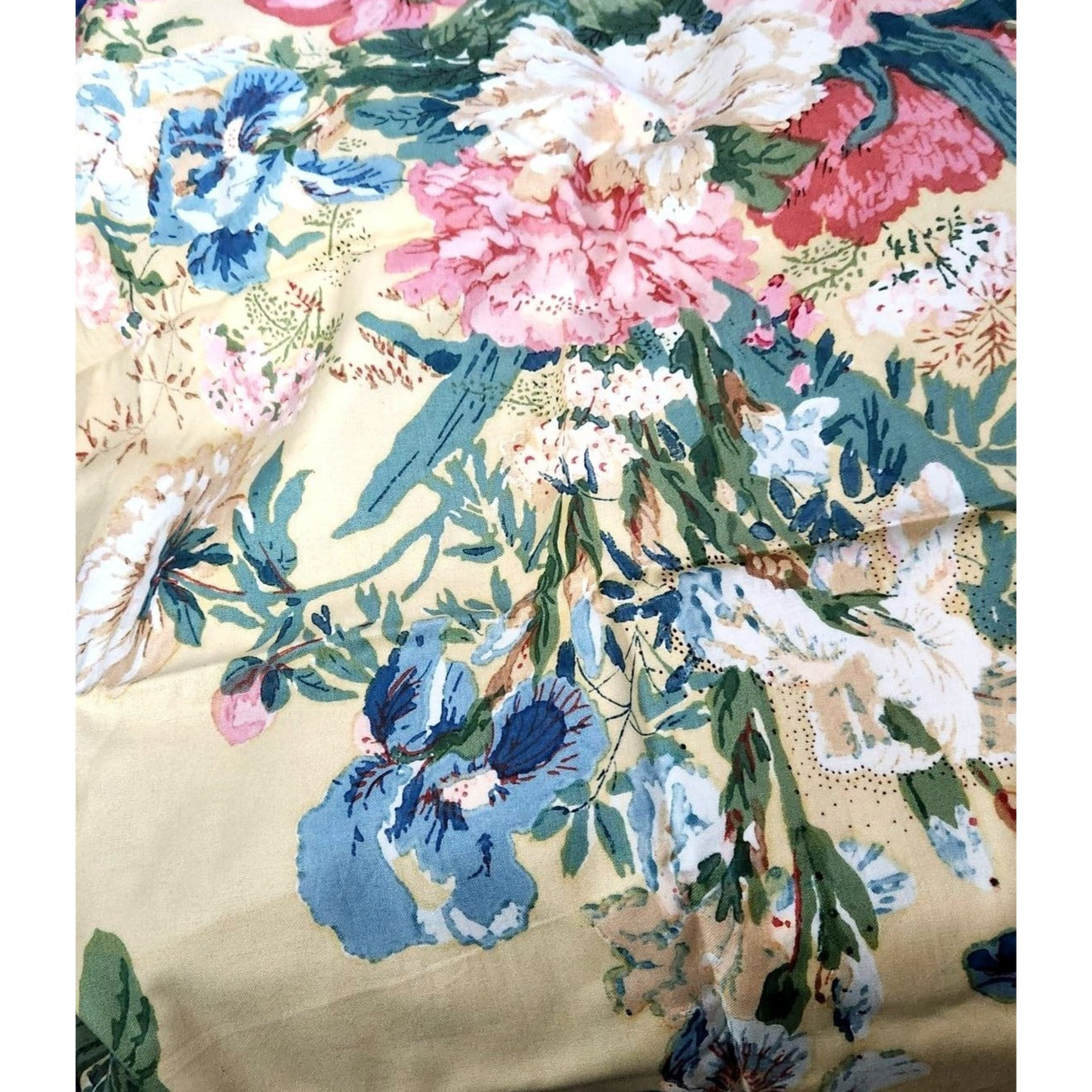 Material Big Pink and White Flowers Greenery Curtain Panel 48 x 46 Cotton Blend 2 Finished sides