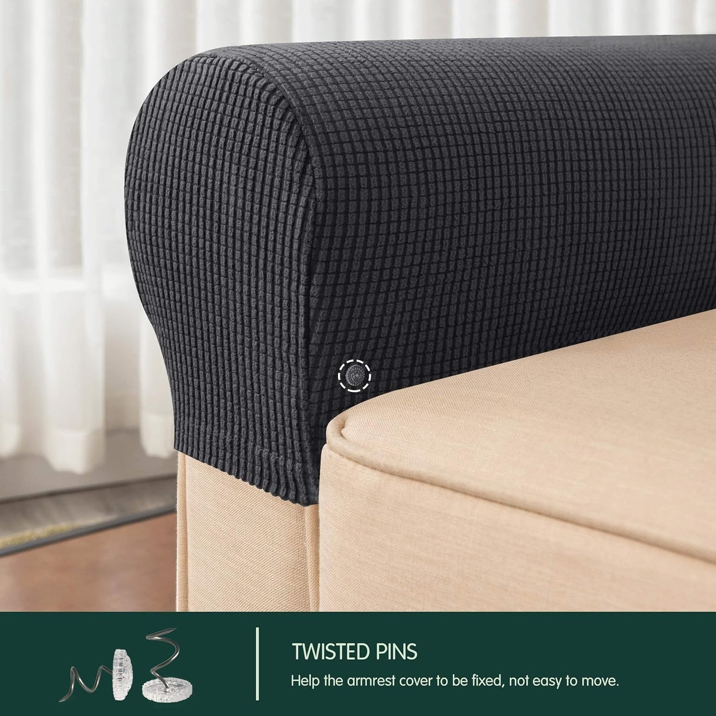 CHUN YI Set of 2 Stretch Sofa Armrest Covers Armchair Slipcovers, Washable Armchair Slipcover Arm Cover for Sofa Chair Recliner with Free P