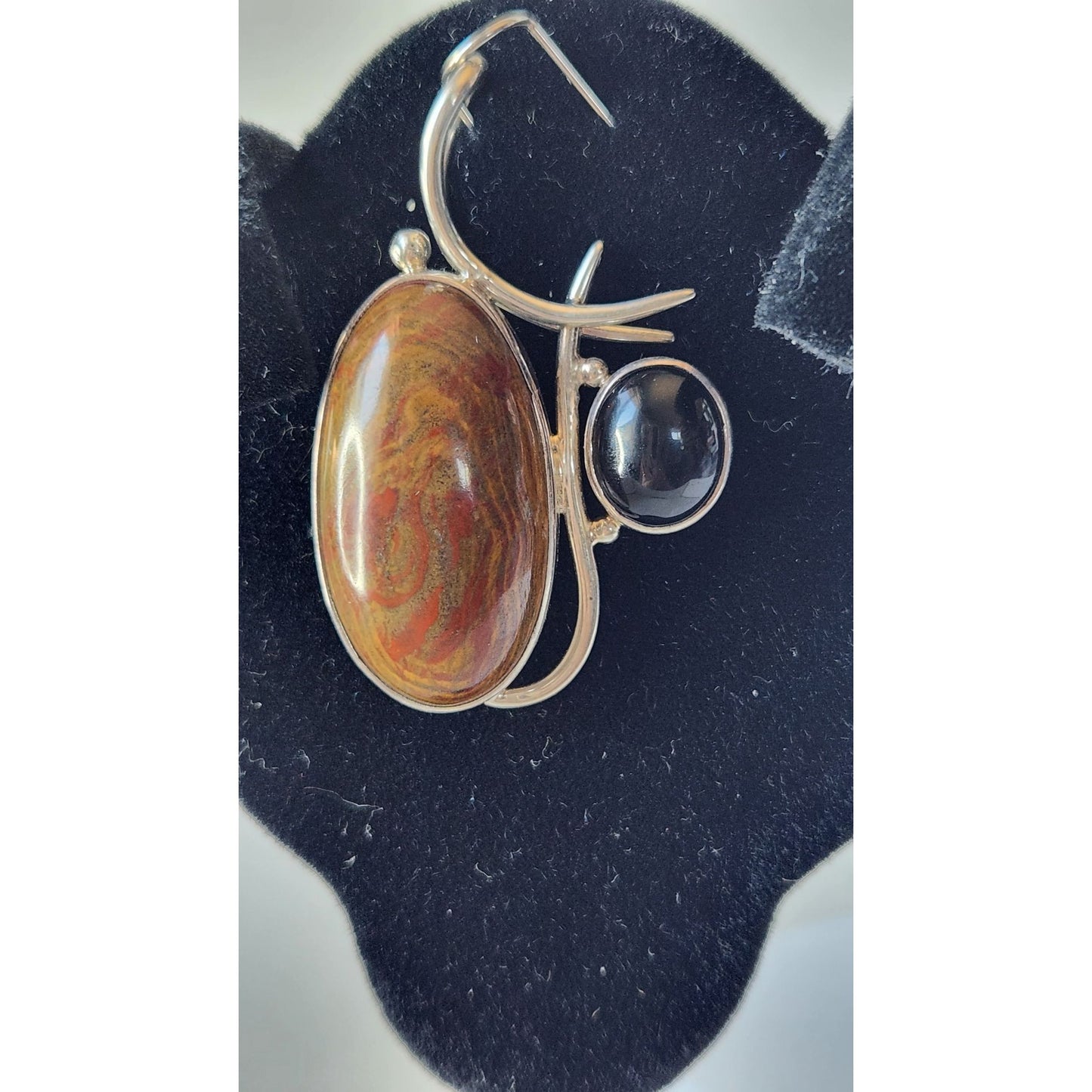 Pendant Jasper & Onyx 13.5 gr 15mm loop 925 Silver 50mm x 30mm