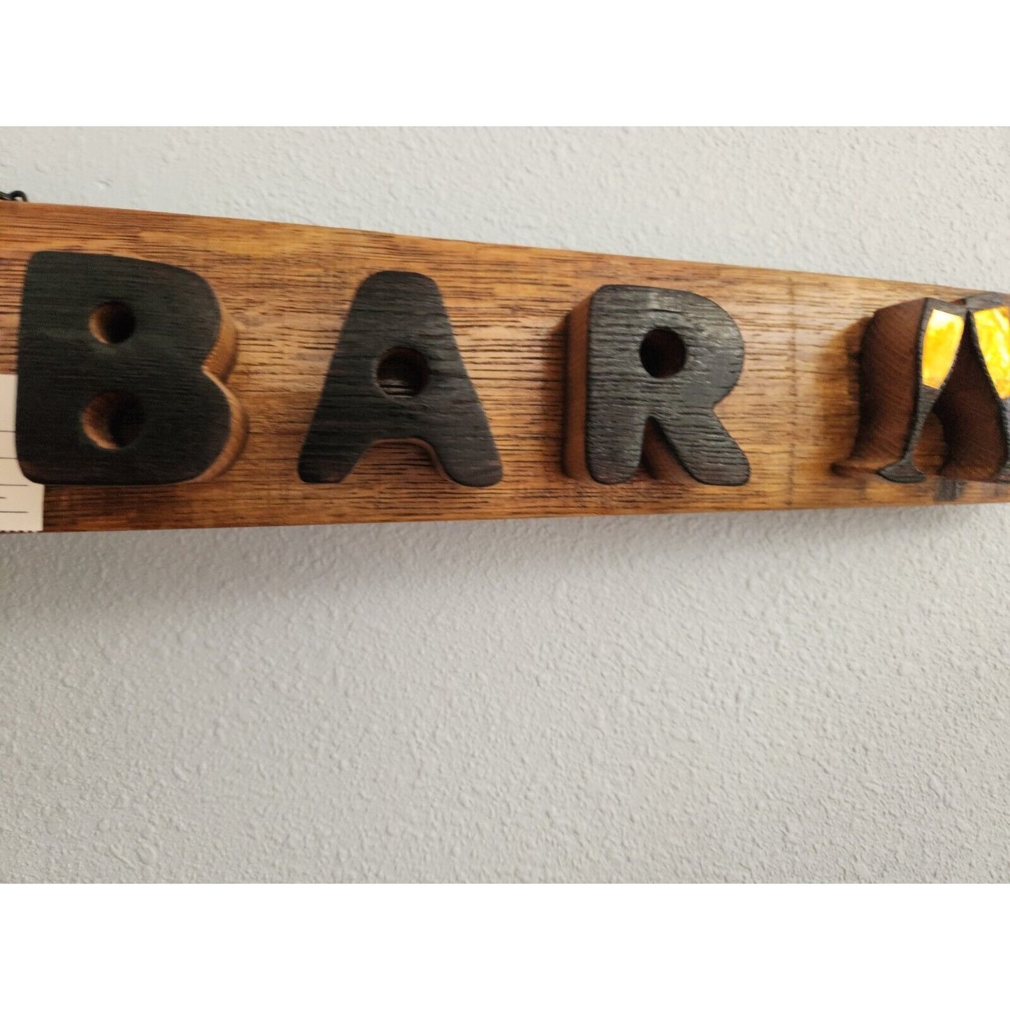 Wood Sign Wine Stave says " Mimosa Bar " Wine Glasses on ends Cut from Stave