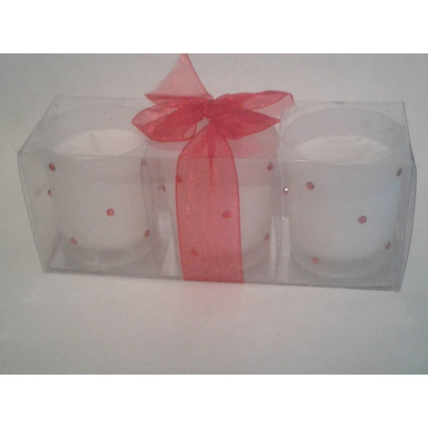 Candles White Red Rhinestones Votive  2 1/2 " Tall 2" Top Gift Box Set of 3
