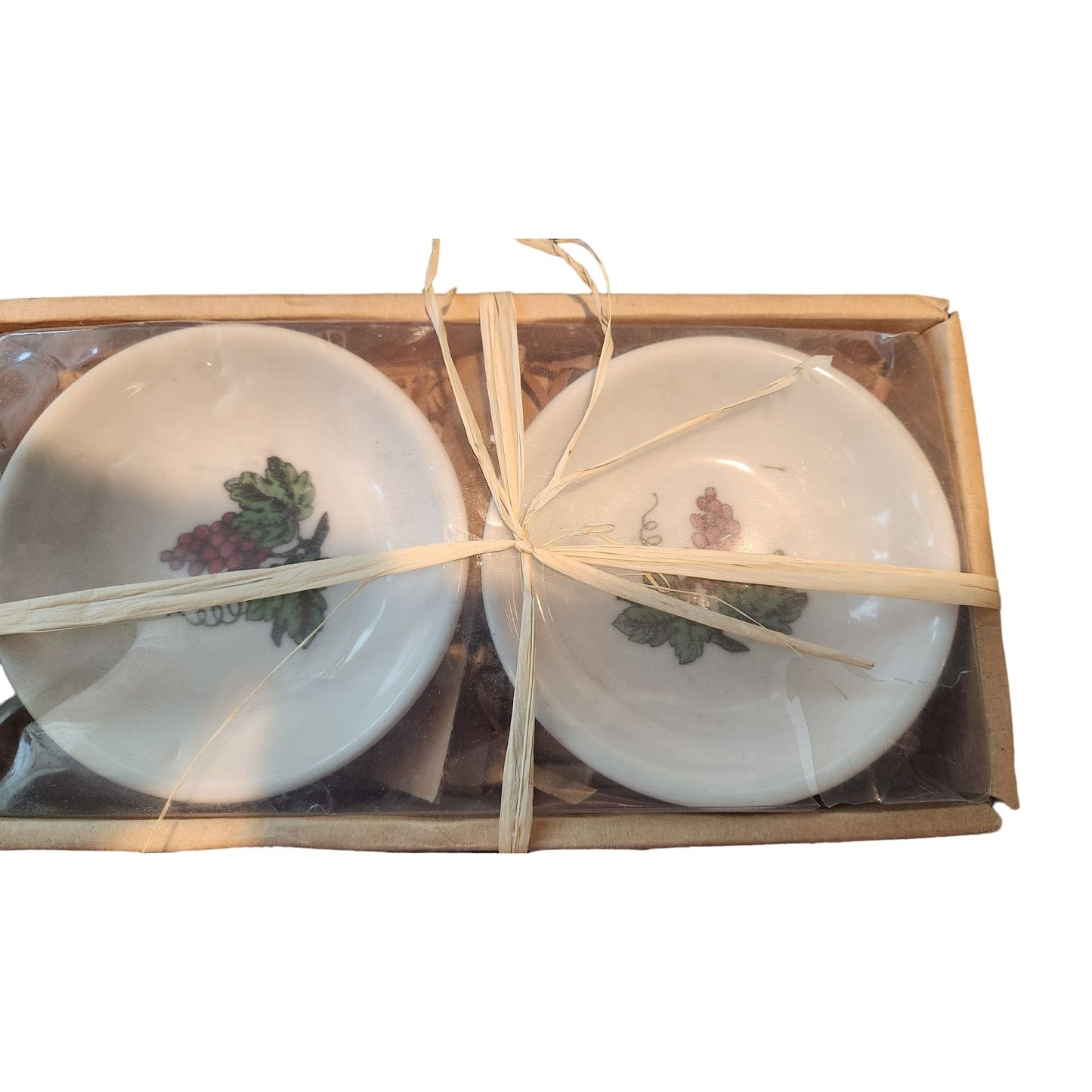 Oil & Vinegar Dipping Bowls set of 2 Grape Cluster White Ceramic 4" Wide Boxed