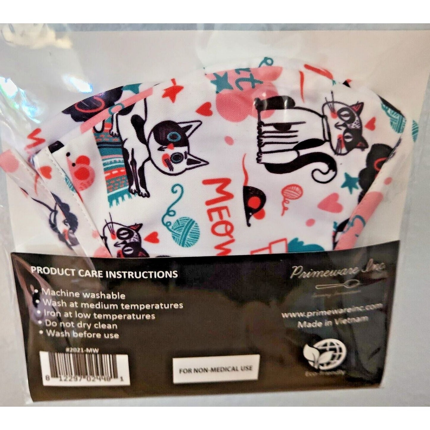 Primeware Mask Cats Meow Design Adult 2 pack 2 layers 100 % Polyester Washable