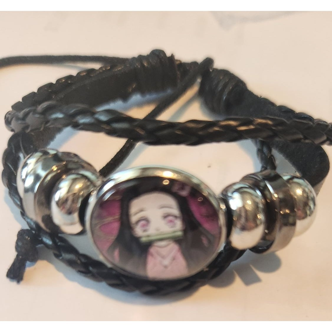 6 pcs Slayer Leather Braided Bracelet Anime Wristband Cosplay Jewelry Glass Gemstone Gifts Slider Adjustable