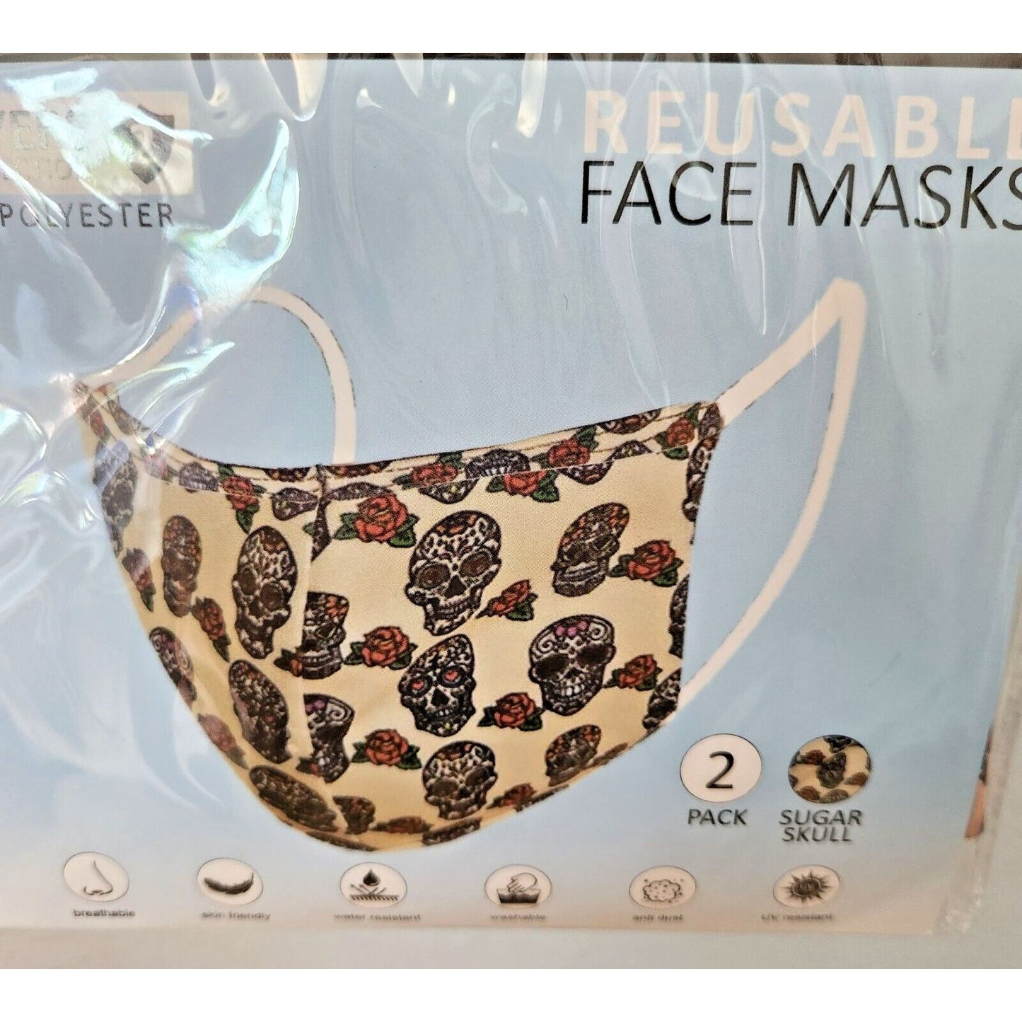 Primeware Mask Skull Roses Design Adult 2 pack 2 layers 100 % Polyester Washable
