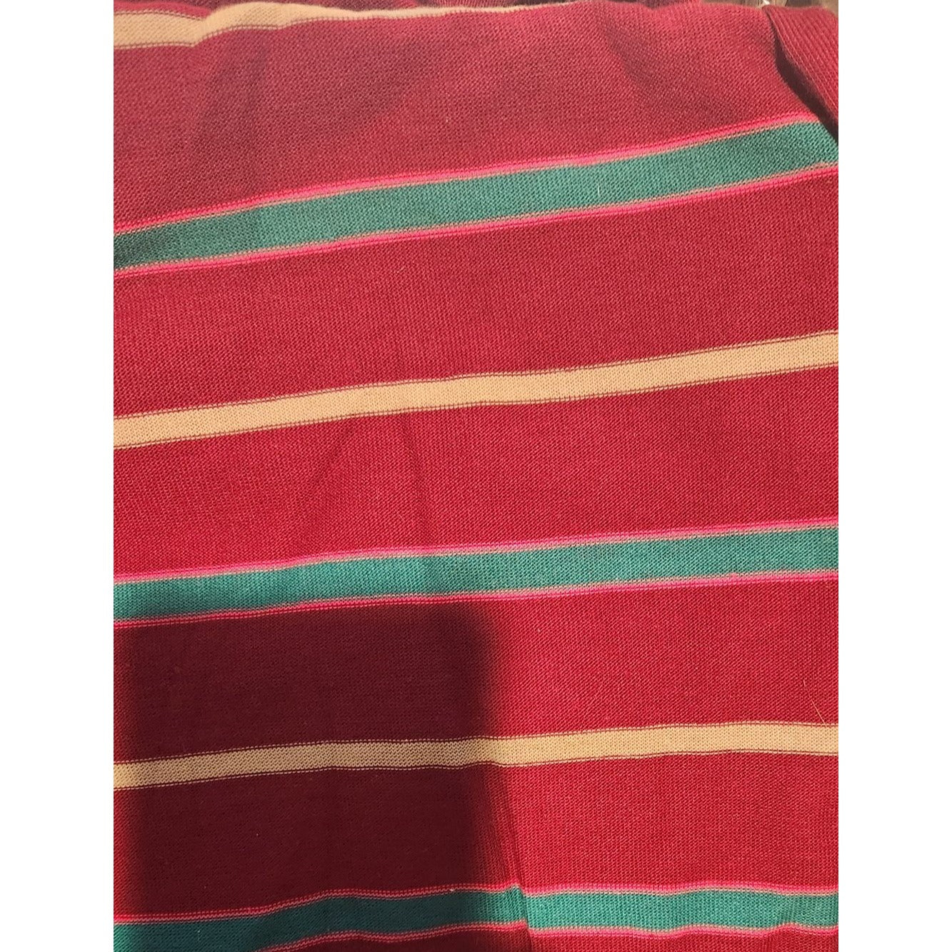 Material Red Green Yellow Stripe Polyester / Cotton 2 yards Fabric T-Shirt weight